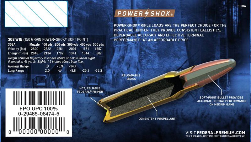 Купить Патрон для нарезного оружия FEDERAL (.308 Win.) POWER-SHOK (SP)(150grs)(9,72г) в Алматы | Казахстан | Корган Центр