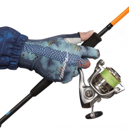 Перчатки для рыбалки летние Aquatic UPF50+ (цвет: pike camo blue, размер L/XL) — технические характеристики, материалы и назначение | KORGAN