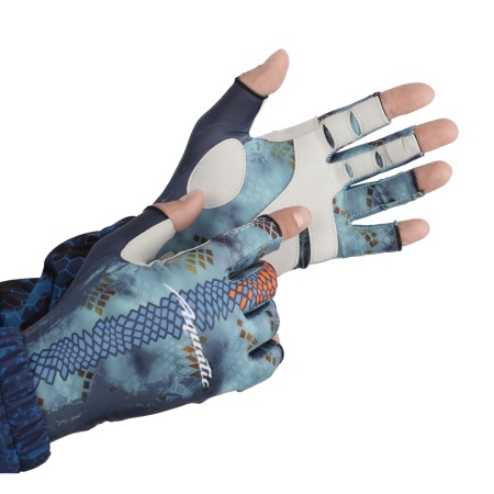 Перчатки для рыбалки летние Aquatic UPF50+ (цвет: pike camo blue, размер S/M) — технические характеристики, материалы и назначение | KORGAN