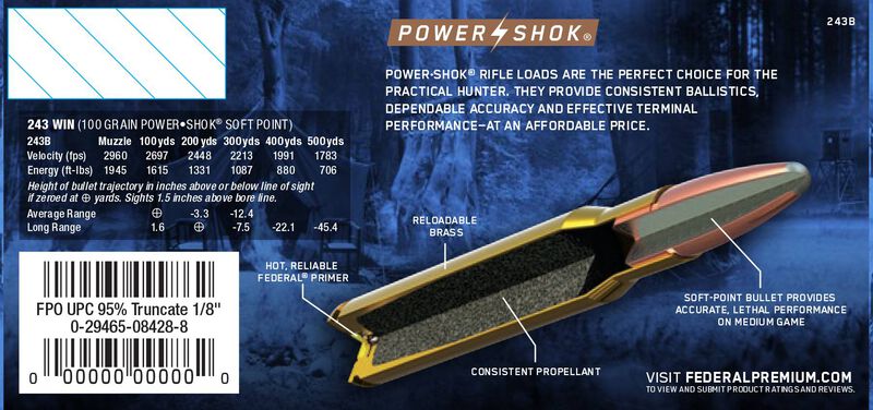 Купить Патрон для нарезного оружия FEDERAL (.243 Win.) POWER-SHOK (SP)(100grs)(6,48г) в Алматы | Казахстан | Корган Центр