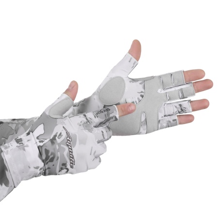 Перчатки для рыбалки летние Aquatic UPF50+ (цвет: WHITE CAMO, размер S/M) — технические характеристики, материалы и назначение | KORGAN