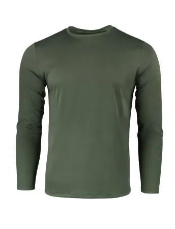 Лонгслив мужской с длинным рукавом. Ткань трикотаж (100% полиэстер, 130 г/кв.м.). Темная олива — одежда для охоты, рыбалки, туризма и города | KORGAN.KZ