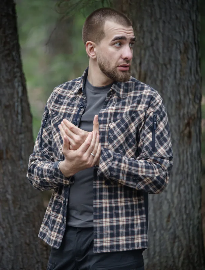 Рубашка мужская "Freedom". Ткань фланель (60% хлокпок/40% полиэстер, 180 г.кв.м.). Peach. Синий — одежда для охоты, рыбалки, туризма и города | KORGAN.KZ