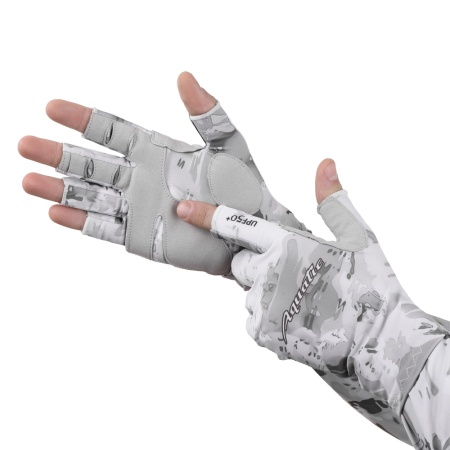 Перчатки для рыбалки летние Aquatic UPF50+ (цвет: WHITE CAMO, размер S/M) — технические характеристики, материалы и назначение | KORGAN