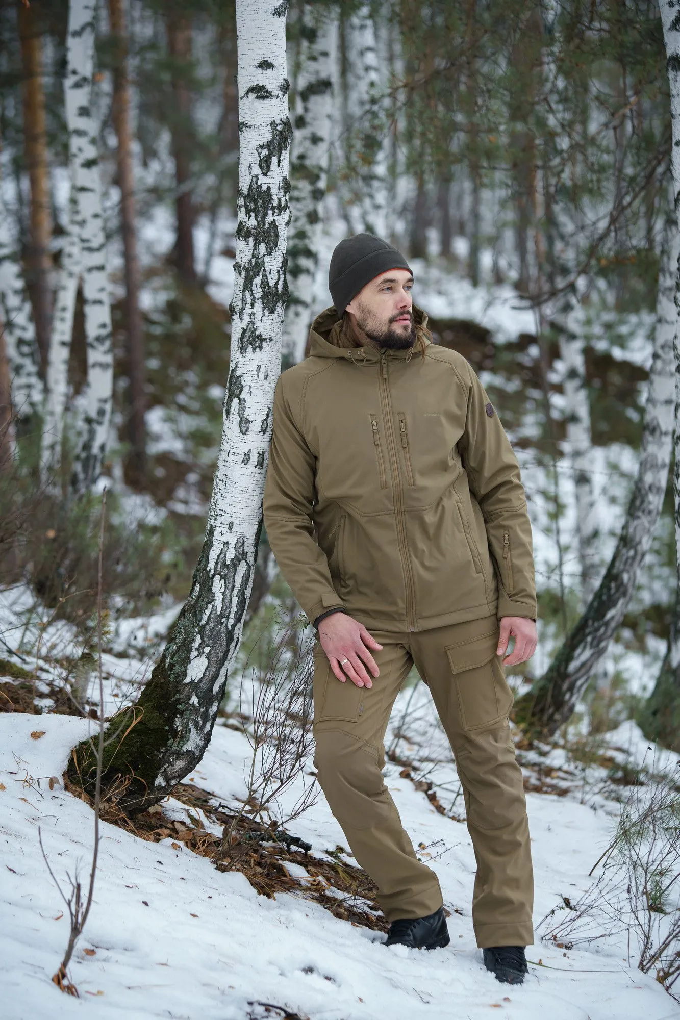 Брюки мужские "Extreme".Ткань софт-шелл на флисе (88%нейлон/12%эластан). Мембрана 10000мм/10000 г/м2/24 часа Teflon. Темная олива — брюки и шорты для охоты, рыбалки и туризма | KORGAN.KZ