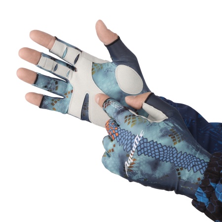Перчатки для рыбалки летние Aquatic UPF50+ (цвет: pike camo blue, размер S/M) — технические характеристики, материалы и назначение | KORGAN