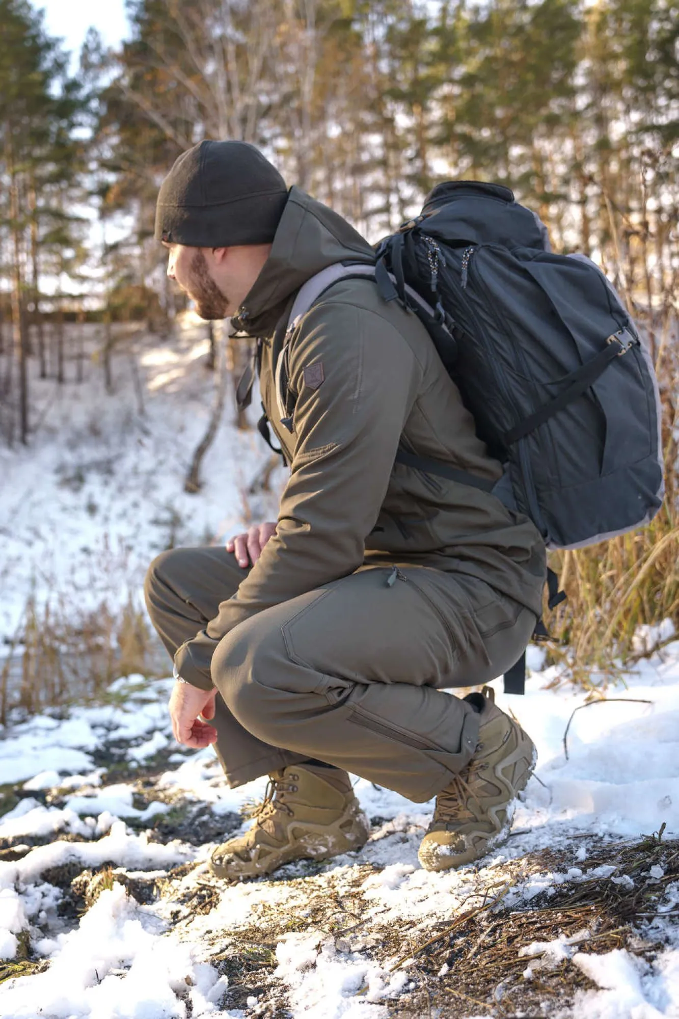 Брюки мужские "Ranger". Ткань софт-шелл на флисе (95%полиэстер/5%эластан). Мембрана 10000мм/10000 г/м2/24 часа. WR.Темная олива — брюки и шорты для охоты, рыбалки и туризма | KORGAN.KZ