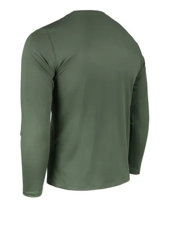 Лонгслив мужской с длинным рукавом. Ткань трикотаж (100% полиэстер, 130 г/кв.м.). Темная олива — одежда для охоты, рыбалки, туризма и города | KORGAN.KZ