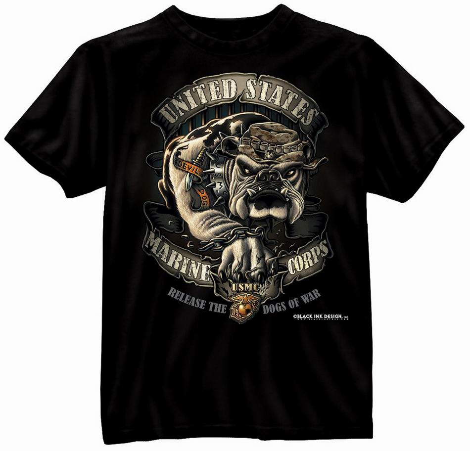 Майка ROTHCO Мод. MILITARY GRAPHIC 2-SIDED "U.S.M.C. BULLDOG" (короткий рукав)(100% cotton)(Black) — одежда для охоты, рыбалки, туризма и города | KORGAN.KZ
