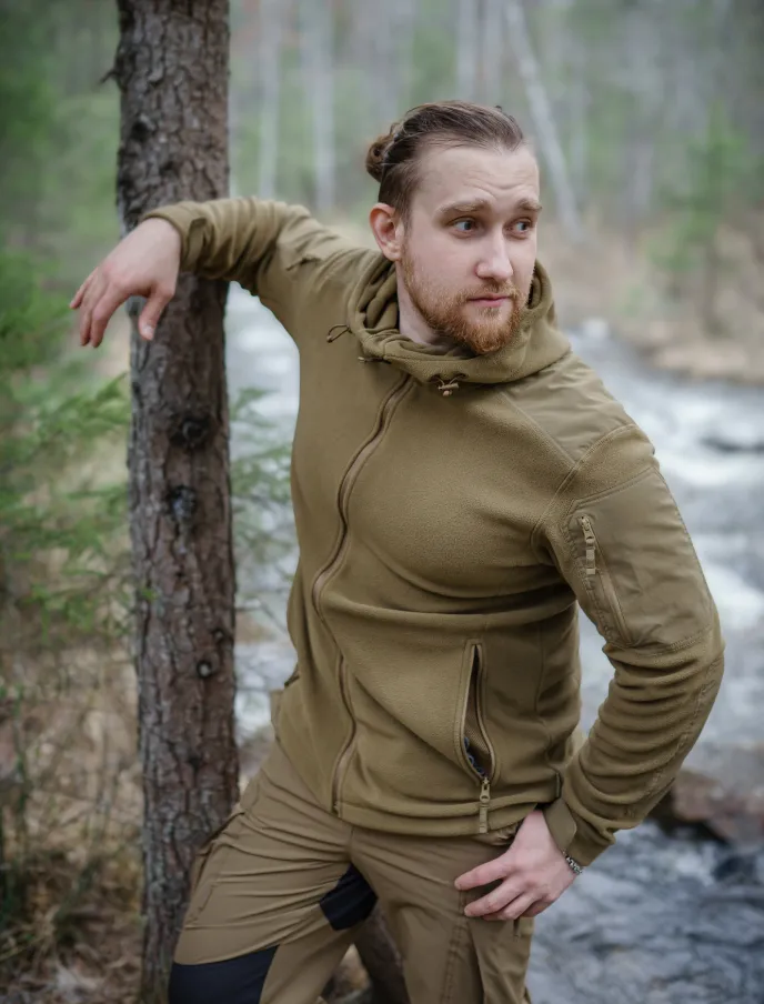 Толстовка мужская флисовая "Дозор". Ткань флис антипиллинг (100% полиэстер, 300 г/кв.м.). Темная олива — одежда для охоты, рыбалки, туризма и города | KORGAN.KZ