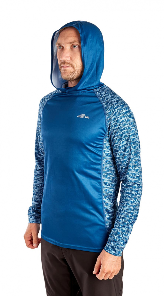 Лонгслив с капюшоном GRAYLING "Sargan" (Сарган) (волны) GLSH-01WV — одежда для охоты, рыбалки, туризма и города | KORGAN.KZ