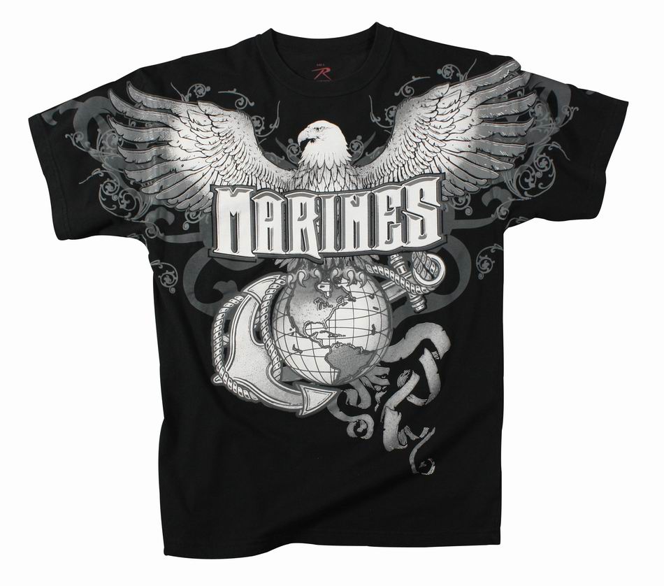 Майка ROTHCO Мод. MILITARY VINTAGE "MARINES EAGLE G&A" (короткий рукав)(poly/cotton)(Black) — одежда для охоты, рыбалки, туризма и города | KORGAN.KZ