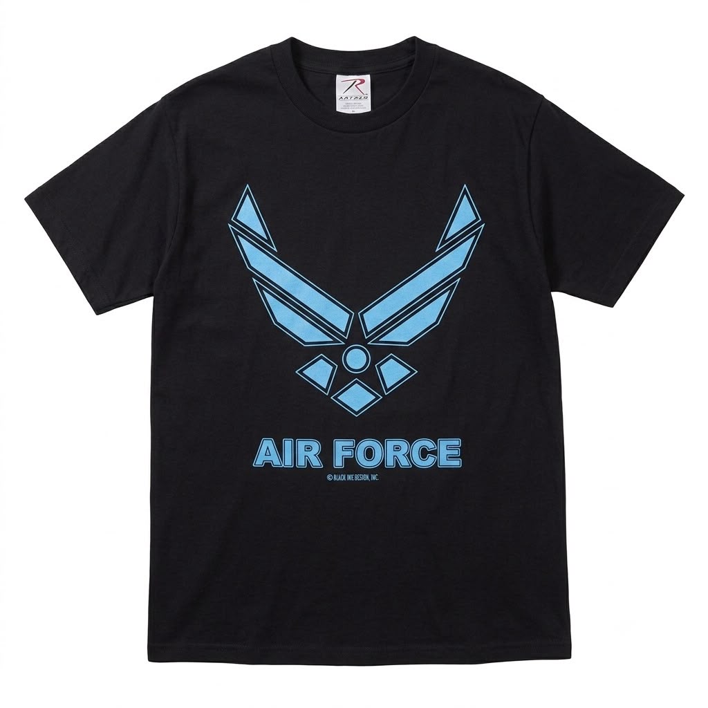 Майка ROTHCO Мод. MILITARY GRAPHIC "AIR FORCE" (короткий рукав)(100% cotton)(Black) — одежда для охоты, рыбалки, туризма и города | KORGAN.KZ