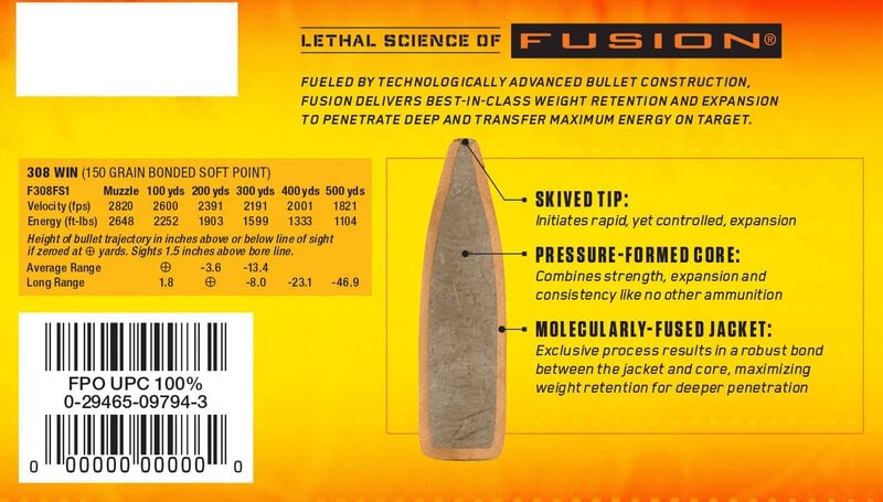 Купить Патрон для нарезного оружия FEDERAL (.308 Win.) FUSION (FSP)(150grs)(9,72г) в Алматы | Казахстан | Корган Центр