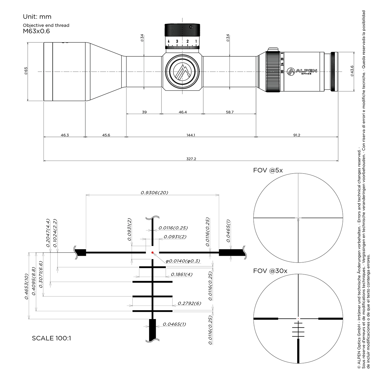 Оптический прицел ALPEN OPTICS Мод. APEX XP 5-30x56 ED FFP (IR: BDC)(34мм) для охоты в Алматы, Казахстан