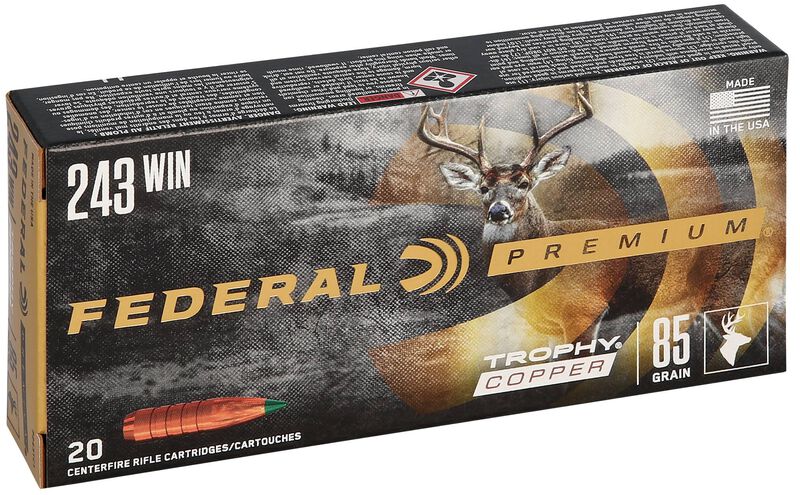 Купить Патрон для нарезного оружия FEDERAL P (.243 Win.) TROPHY COPPER (TC)(85grs)(5,51г) в Алматы | Казахстан | Корган Центр