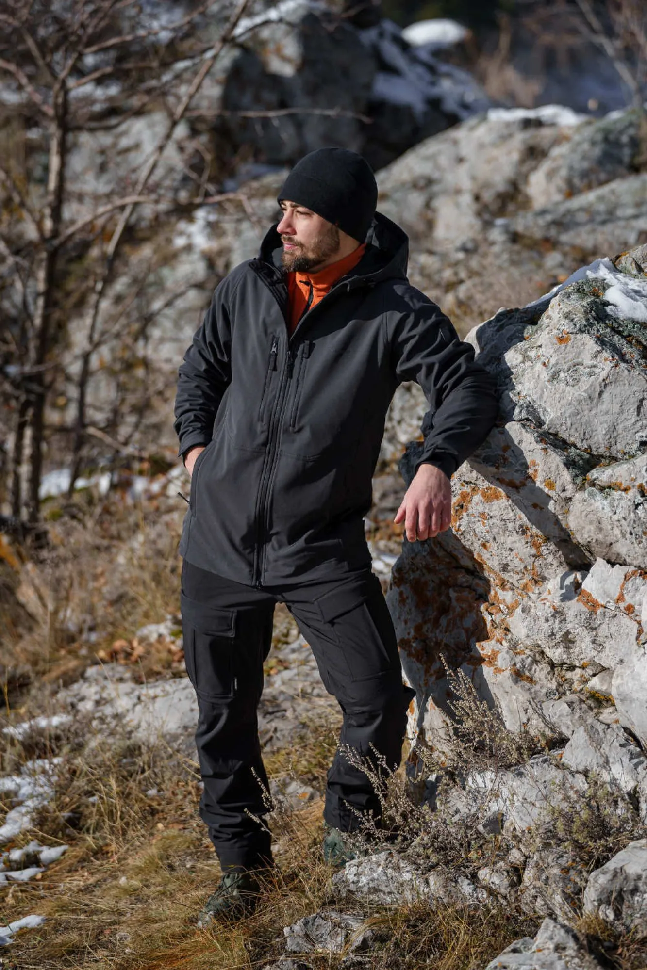 Брюки мужские "Extreme".Ткань софт-шелл на флисе (88%нейлон/12%эластан). Мембрана 10000мм/10000 г/м2/24 часа. Teflon. Черный — брюки и шорты для охоты, рыбалки и туризма | KORGAN.KZ