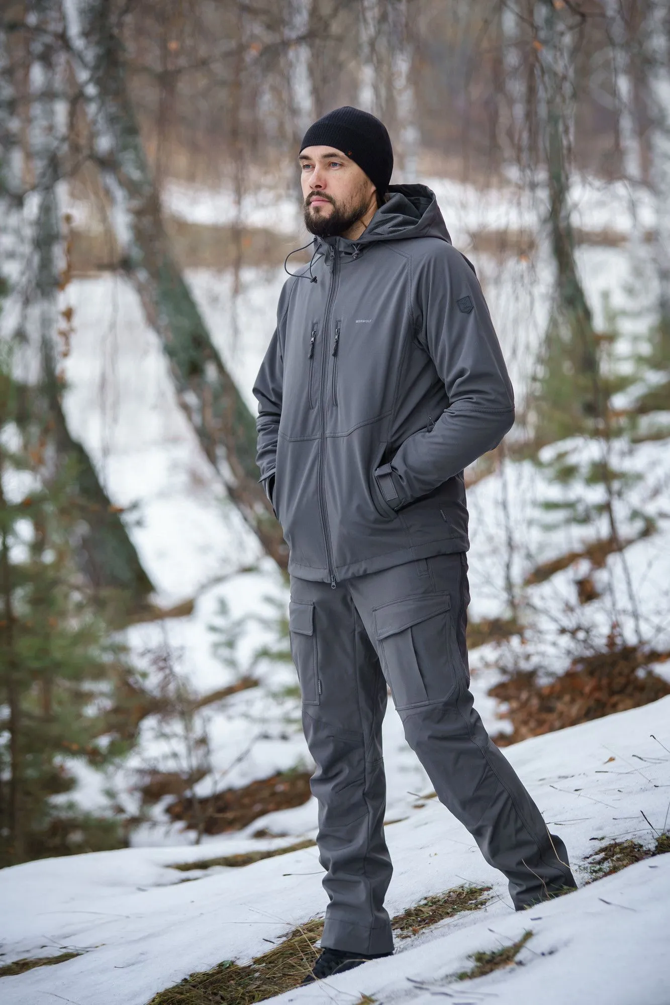 Брюки мужские "Extreme".Ткань софт-шелл на флисе (88%нейлон/12%эластан). Мембрана 10000мм/10000 г/м2/24 часа. Teflon. Серый — брюки и шорты для охоты, рыбалки и туризма | KORGAN.KZ