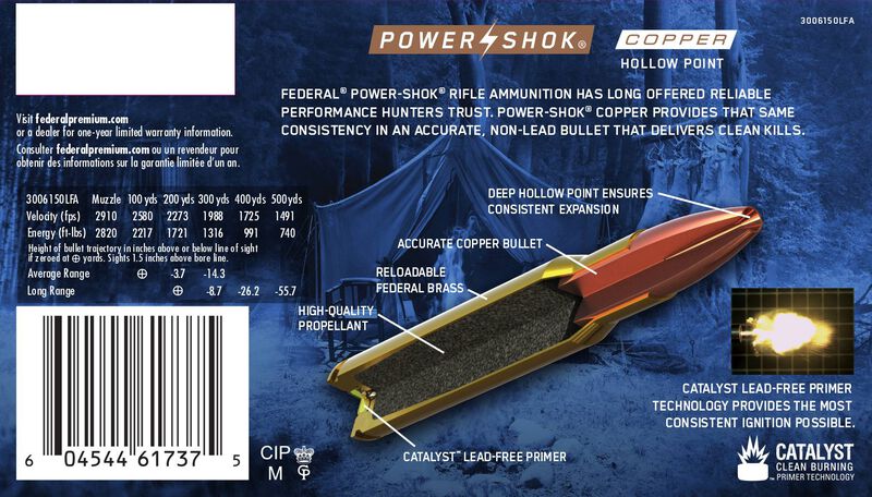 Купить Патрон для нарезного оружия FEDERAL (.30-06 Sprg.) POWER-SHOK COPPER (CHP)(150grs)(9,72г) в Алматы | Казахстан | Корган Центр