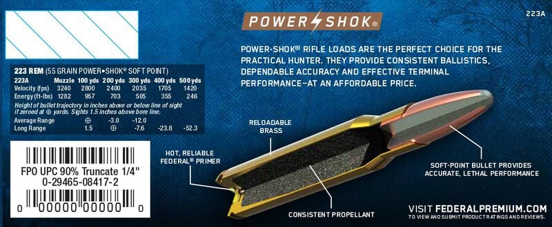 Купить Патрон для нарезного оружия FEDERAL (.223 Rem.) POWER-SHOK (SP)(55grs)(3,56г) в Алматы | Казахстан | Корган Центр
