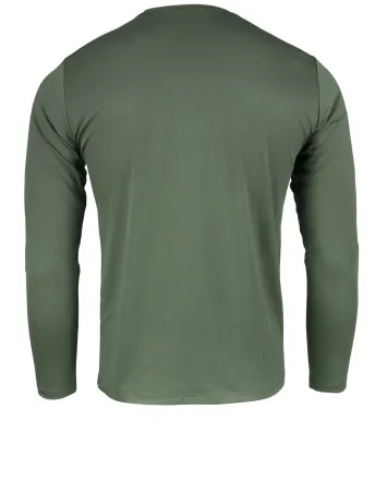 Лонгслив мужской с длинным рукавом. Ткань трикотаж (100% полиэстер, 130 г/кв.м.). Темная олива — одежда для охоты, рыбалки, туризма и города | KORGAN.KZ