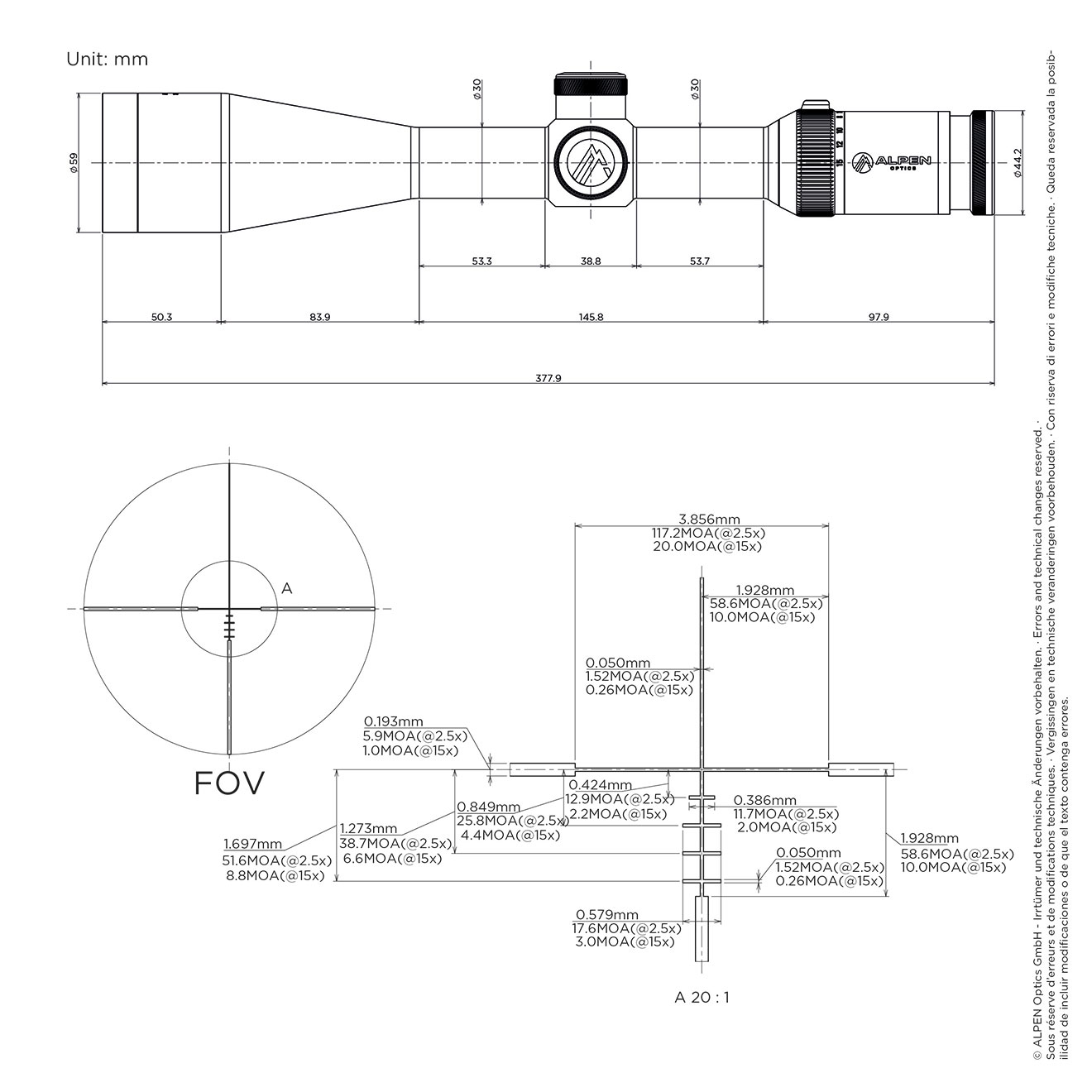 Оптический прицел ALPEN OPTICS Мод. APEX XP 2.5-15x50 HD (IR: BDC)(30мм) для охоты в Алматы, Казахстан
