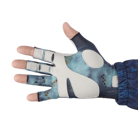 Перчатки для рыбалки летние Aquatic UPF50+ (цвет: pike camo blue, размер S/M) — технические характеристики, материалы и назначение | KORGAN