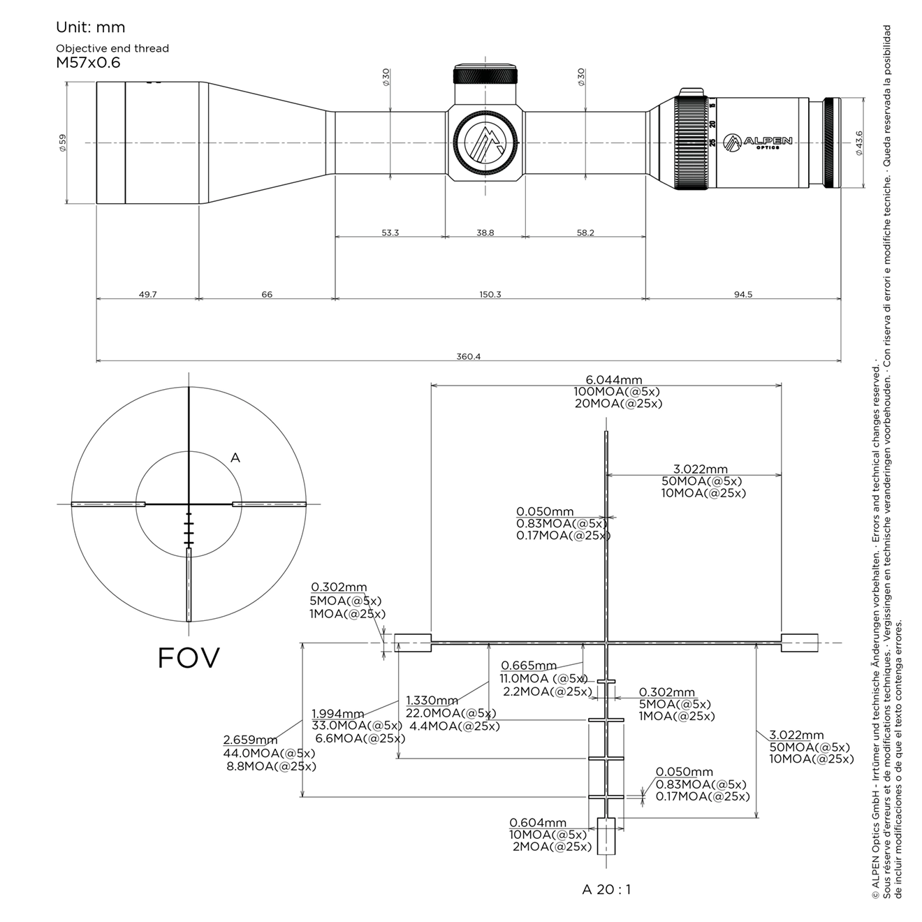 Оптический прицел ALPEN OPTICS Мод. APEX XP 5-25x50 HD (IR: BDC)(30мм) для охоты в Алматы, Казахстан
