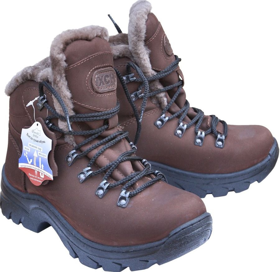 Ботинки зимние ХСН Трекинг VIP (нубук) (коричневый) (натур. мех) — обувь, стельки и уход за обувью | KORGAN.KZ