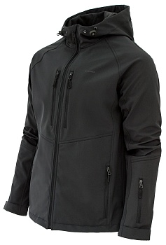 Куртка мужская "Extreme". Ткань софт-шелл на флисе (88%нейлон/12%эластан). Мембрана 10000мм/10000 г/м2/24 часа.Teflon. Черный — одежда для охоты, рыбалки и города | KORGAN Алматы