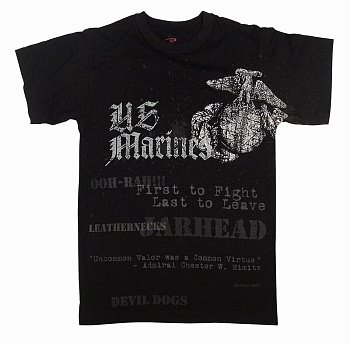 Майка ROTHCO Мод. MILITARY VINTAGE "U.S. MARINES GLOBE&ANCHOR" (короткий рукав)(poly/cotton)(Black) — характеристики, материалы и назначение | KORGAN.KZ