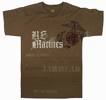 Майка ROTHCO Мод. MILITARY VINTAGE "U.S. MARINES GLOBE&ANCHOR" (короткий рукав)(poly/cotton)(Brown) — характеристики, материалы и назначение | KORGAN.KZ