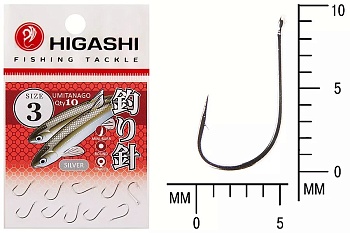 Крючки HIGASHI Мод. UMITANAGO RINGED #3 — рыболовный крючок, различными формами и размерами | Алматы, Казахстан