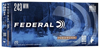 Патрон для нарезного оружия FEDERAL (.243 Win.) POWER-SHOK (SP)(80grs)(5,18г) доступен в нашем магазине