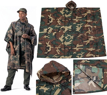 Пончо ROTHCO Мод. G.I. PLUS NYLON Rip-Stop (Woodland Camo) — одежда для охоты, рыбалки и города | KORGAN Алматы