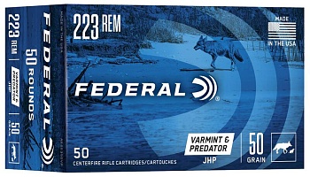 Патрон для нарезного оружия FEDERAL AE (.223 Rem.) VARMINT & PREDATOR (JHP)(50grs)(3,24г) доступен в нашем магазине
