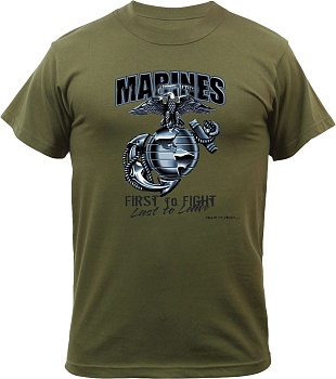 Майка ROTHCO Мод. MILITARY GRAPHIC "MARINES G&A FIRST TO FIGHT" (короткий рукав)(100% cotton)(O.D.) — характеристики, материалы и назначение | KORGAN.KZ