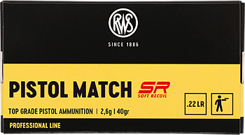 Патрон для нарезного оружия RWS (.22 l.r.) Professional Pistol Match SR (40grs)(2,6г) доступен в нашем магазине