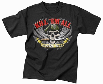 Майка ROTHCO Мод. MILITARY PRINT "KILL 'EM ALL" (короткий рукав)(poly/cotton)(Black) — характеристики, материалы и назначение | KORGAN.KZ