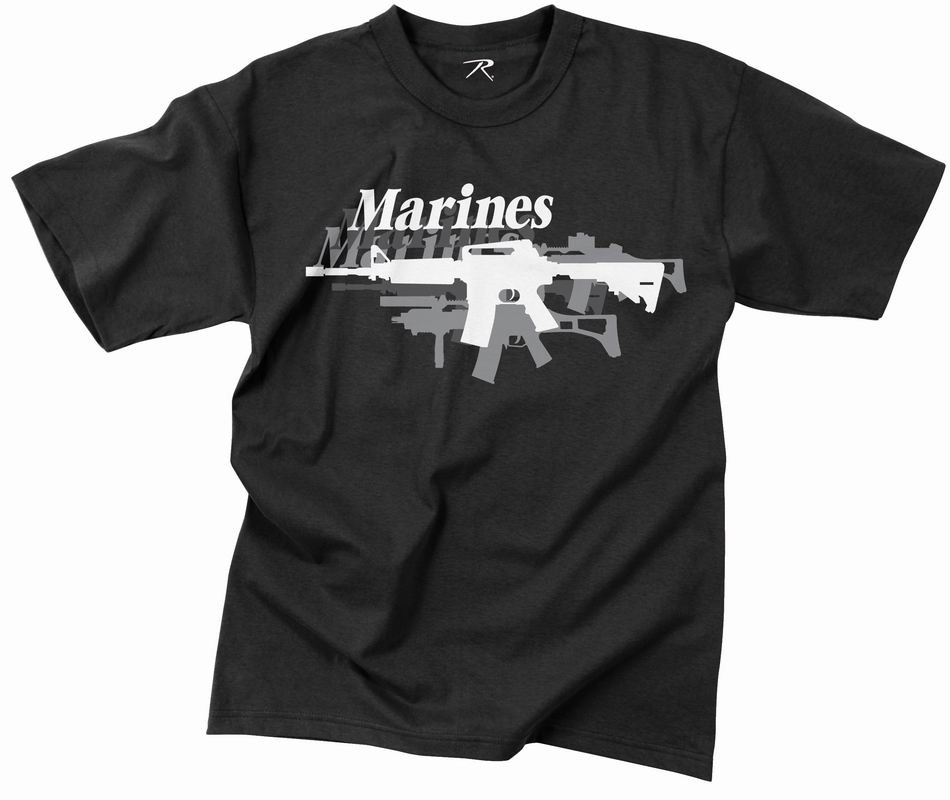 Майка ROTHCO Мод. MILITARY VINTAGE "MARINES-GUNS" (короткий рукав)(poly/cotton)(Black)