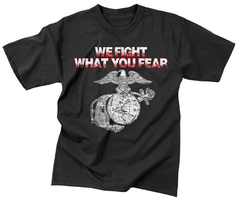 Майка ROTHCO Мод. MILITARY VINTAGE "WE FIGHT WHAT YOU FEAR" (короткий рукав)(poly/cotton)(Black)